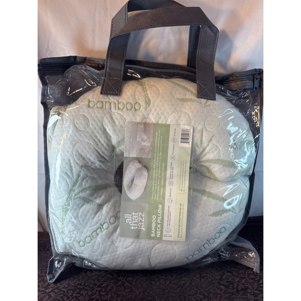 All That Jazz Bamboo Memory Foam Neck Pillow Travel Support Green White New